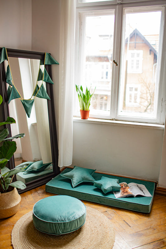 Large Velvet Pouf Mint | Round Floor Pouf